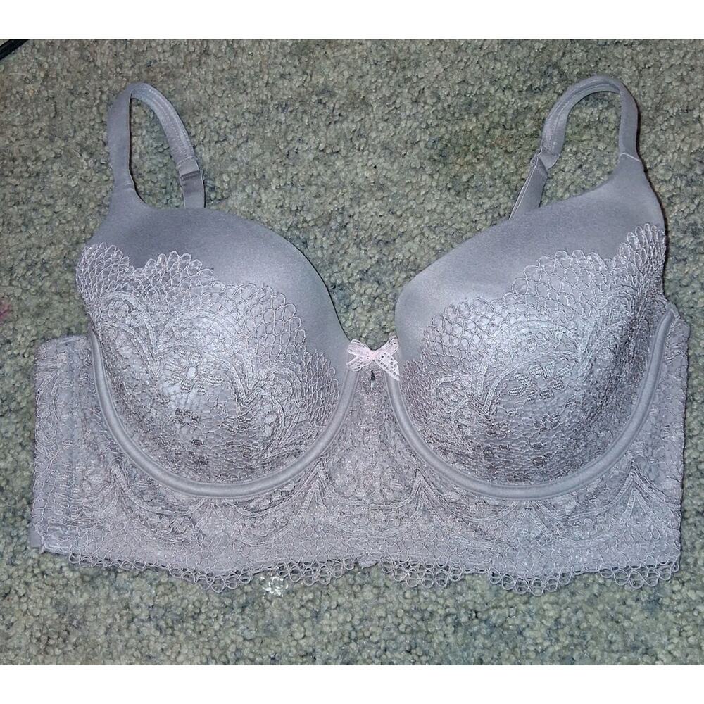 Victoria's Secret Bra Body by Victoria purple gray Lace Lined Demi size 36DD